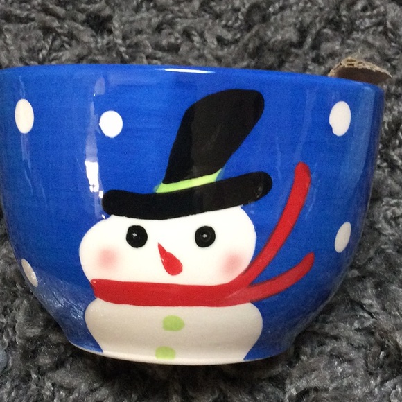 Christmas holiday snowman glitter glass 3 piece Akcam dishes & 3 piece bowl set - Picture 6 of 7